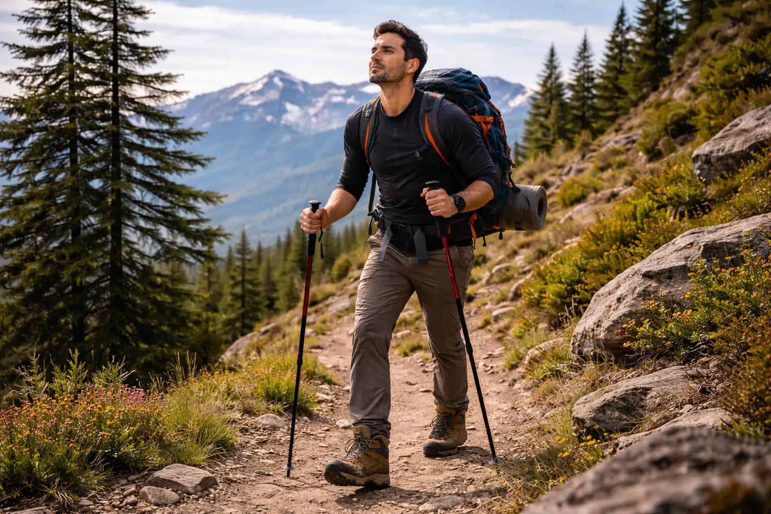 Trekkers walking on mountain trail