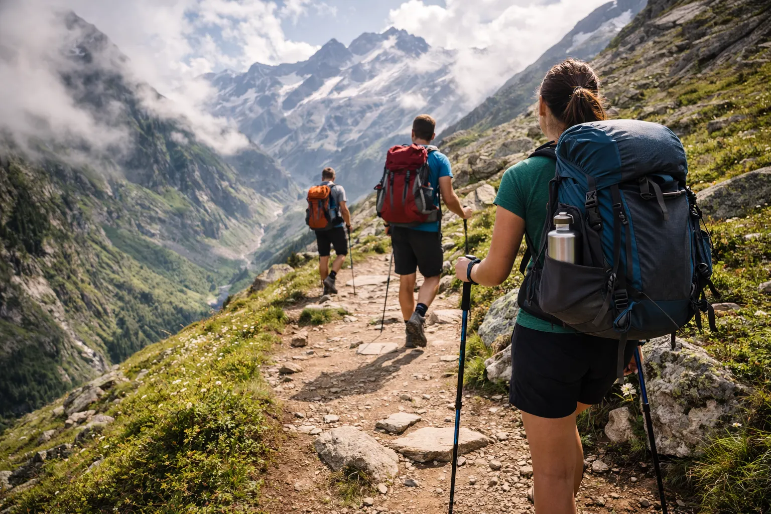 Beginner trekking trail through mountains